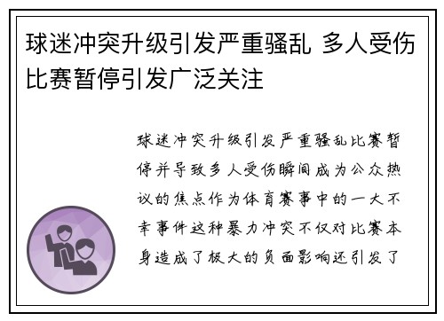球迷冲突升级引发严重骚乱 多人受伤比赛暂停引发广泛关注